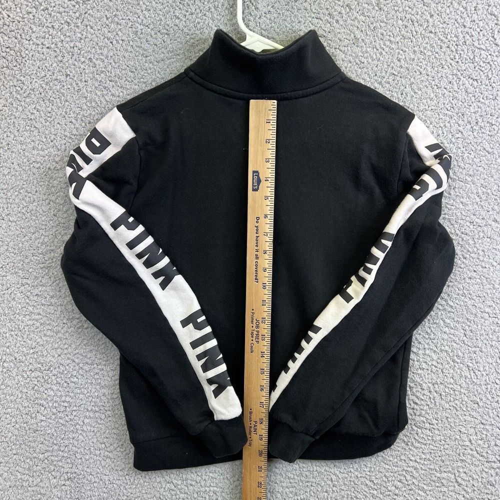 VICTORIAS SECRET PINK PERFECT QUARTER BLACK ZIP SWEATER JACKET SZ MED LOGO - Picture 5 of 6